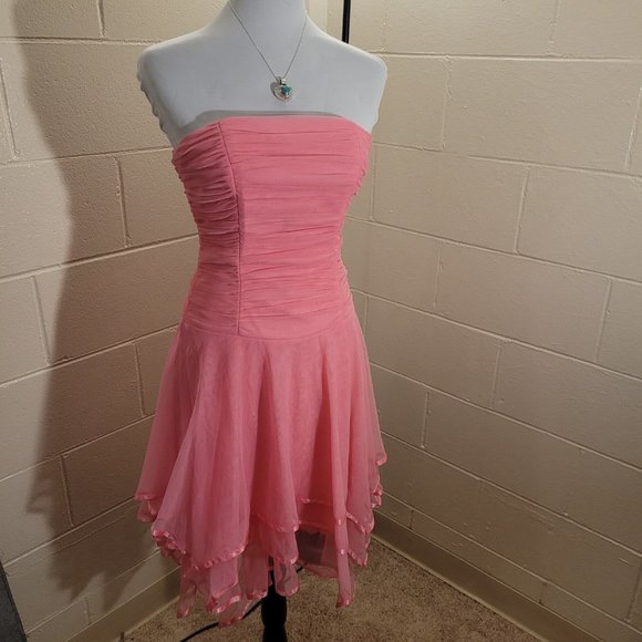 Vintage Pink Strapless Asymmetrical Fairy Hippie Boho Dress - Picture 3 of 7